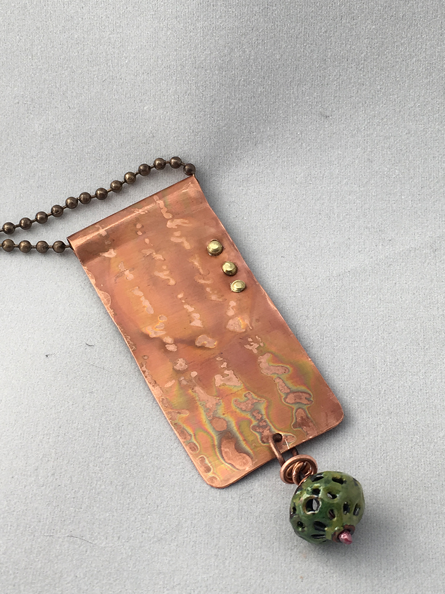 Copper necklace with enameled bead