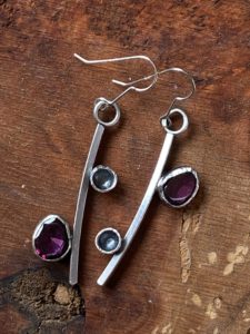 Sterling silver flower earrings with gems