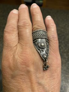 Triangular ring with surface decorations - all in Sterling silver